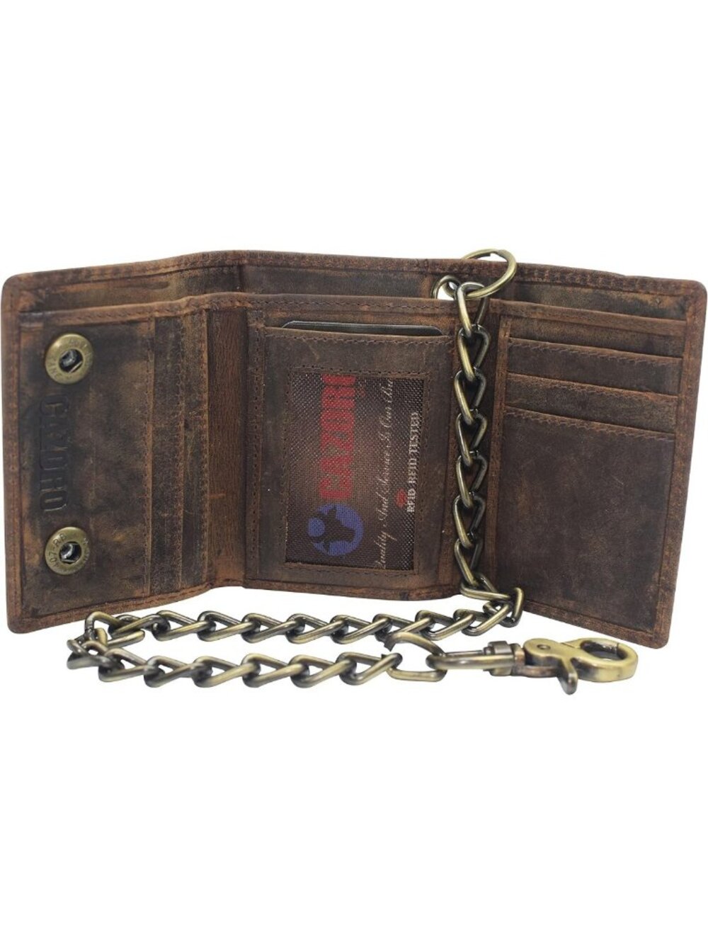 Vintage Leather Biker Chain Wallet for Men - RFID Blocking, Trifold, Snap